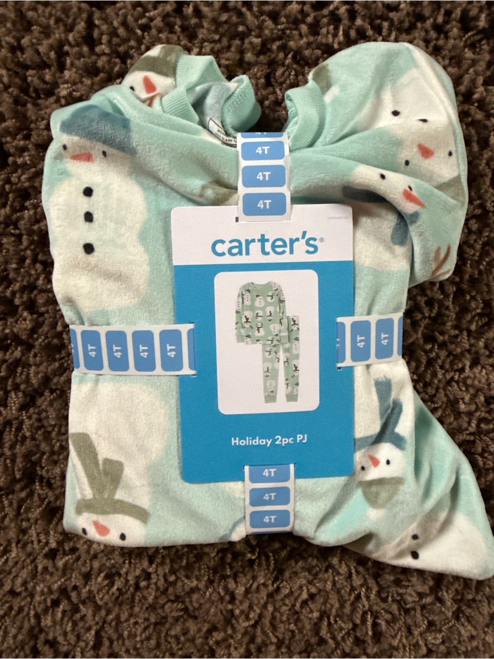 Carter's Mint Green Snowman 2-Piece Pajama Set